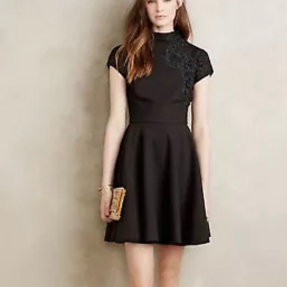 Black Short Sleeve Fit & Flare Mini Dress